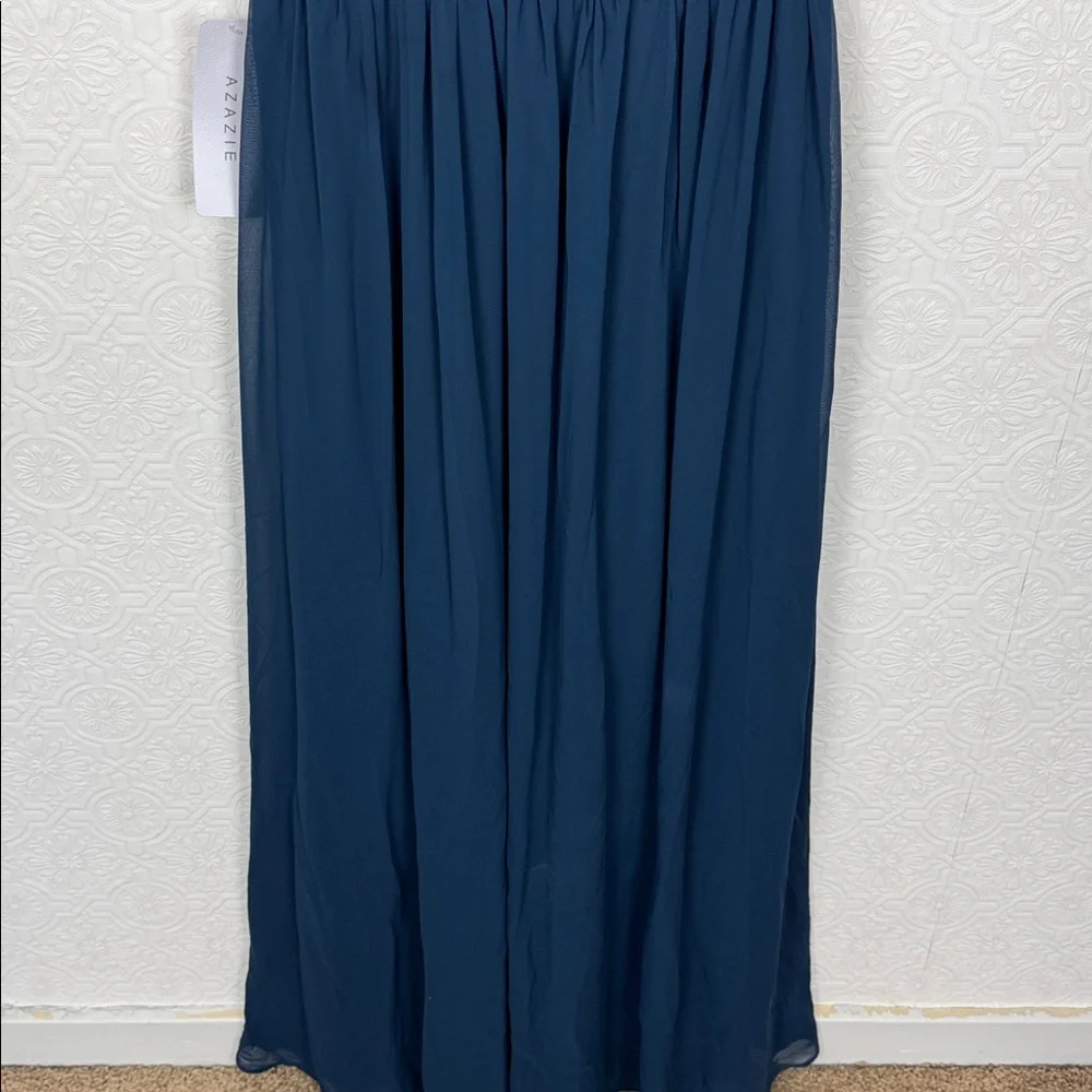 Azazie Zapheira Dark Navy Bridesmaid Dress US 10 A10 Chiffon Maxi Gown - Picture 8 of 13
